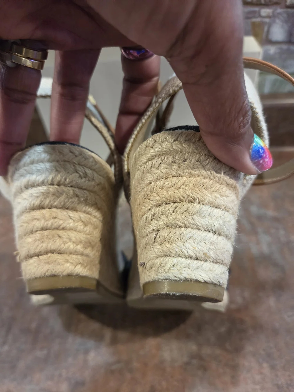 Style & Co. Navy Espadrille Slingback Wedges with Tan Straps